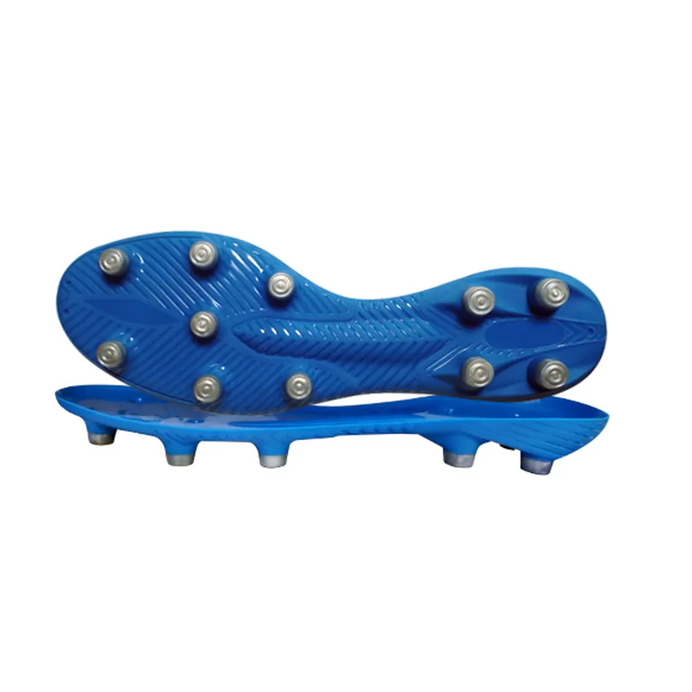 Blue TPU FG soccer outsole with long studs and molded reinforcement ribs