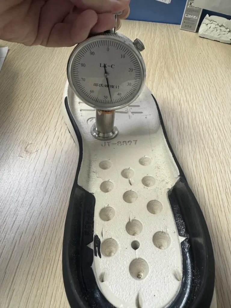 EVA midsole hardness test using C-type durometer for sports shoe sole development