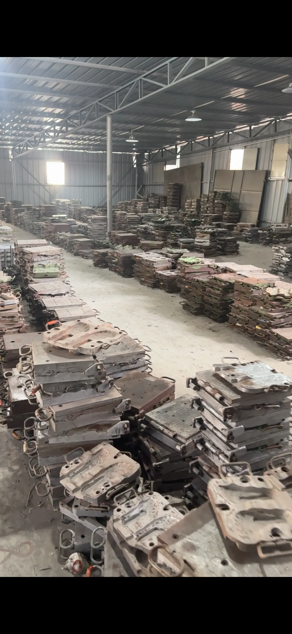 Shoe sole molds stored in the factory