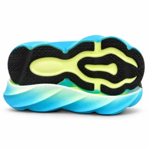 Model 25030 blue EVA/POE running shoe sole with a sculpted wave sidewall and black zoned cast polyurethane wear layer